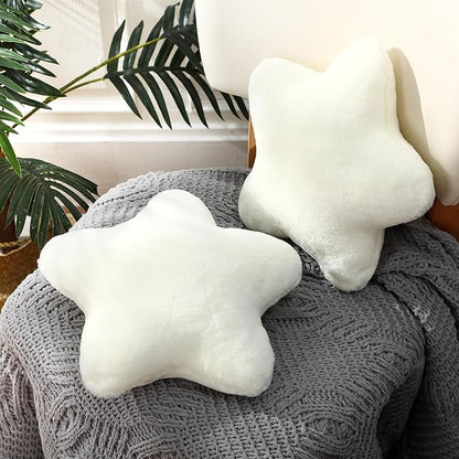 2 Pcs 11 Inch Star Pillow Decorative Star Shaped Throw Pillow Gift Cute Aesthetic Soft Plush Floor Cushions Room Decor for Bedroom Living Room Sofa Bed(Beige)