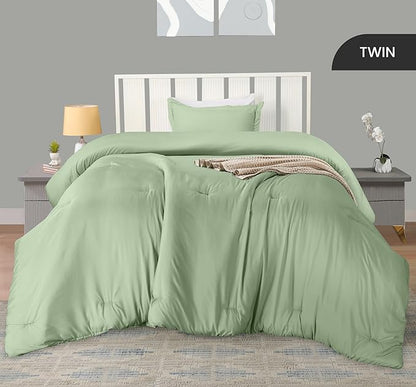 Twin Comforter Set 2 Piece Sage Green by Utopia Bedding, Comforters Twin Size, Bedding Comforters Sets, Down Alternative Soft Bed Set, 1 Comforter (64 x 88 inches) 1 Pillow Shams (20 x 26 inches)