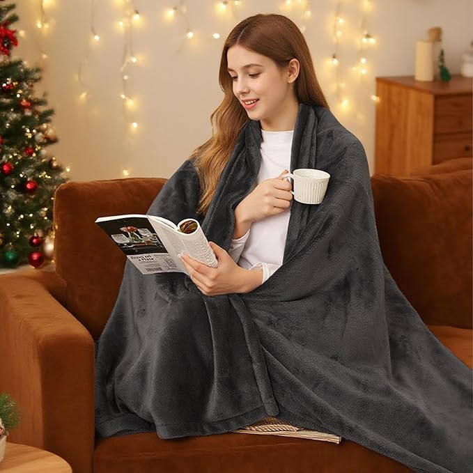 Electric Heated Blanket 72"x84" Full Size Flannel Fleece - 4 Heat Settings & 10H Auto Shut Off for Safe Overnight Use, Fast Heating, Machine Washable for Bed, Couch, Office - Dark Grey