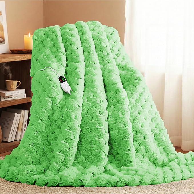 Homemate Heated Blanket Electric Throw - 50"x60" Heating Blanket Throw 4 Hours Auto-Off 10 Heat Levels Over-Heat Protection Luxury 800 GSM Faux Fur 200 GSM Sherpa ETL Certification