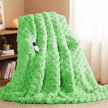 Homemate Heated Blanket Electric Throw - 50"x60" Heating Blanket Throw 4 Hours Auto-Off 10 Heat Levels Over-Heat Protection Luxury 800 GSM Faux Fur 200 GSM Sherpa ETL Certification
