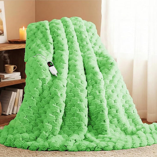 Homemate Heated Blanket Electric Throw - 50"x60" Heating Blanket Throw 4 Hours Auto-Off 10 Heat Levels Over-Heat Protection Luxury 800 GSM Faux Fur 200 GSM Sherpa ETL Certification