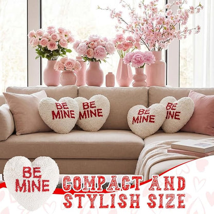 Peryiter Heart Shape Handicraft Hook Pillow 10'' x 10'' Needlepoint Heart Throw Pillow Red Be Mine for Couples Anniversary, Wedding, Party Decor, Room Cushion