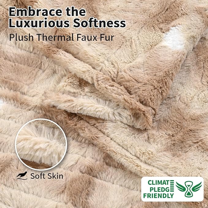 Heated Electric Blankets - Soft Flannel Heating Throw Heating Electric Blanket Full Size 77" × 84" Champagne - Faux Fur & Sherpa