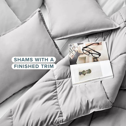 Bare Home Comforter Set - Oversized King Size - Ultra-Soft - Goose Down Alternative - Premium 1800 Series - All Season Warmth (Oversized King, Light Grey)