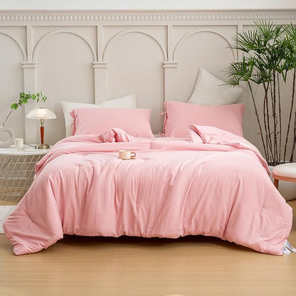 Ultra-Soft Blush Light Pink Comforter Set Full Size for Girls Women - Cozy PolyCotton - 1 Down Alternative Comforter & 2 Pillowcase - All Season Lightweight Comfy Bed Blanket Bedspreads Quilt