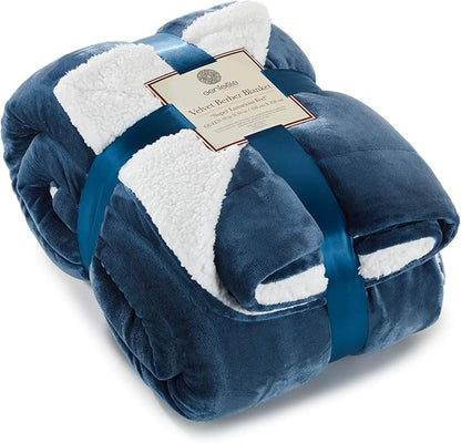 Genteele Sherpa Throw Blanket Super Soft Reversible Ultra Luxurious Plush Blanket, 90 x 90 inches, Navy/White