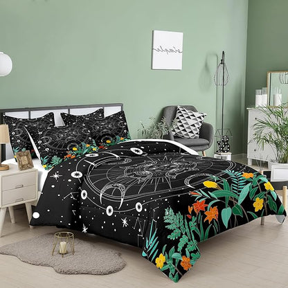 Tailor Shop Celestial Bedding King Size,Sun and Moon Bedding for Boys Girls Kids Teens,Galaxy Comforter,Gothic Comforter Witchy Comforter Boho Exotic Black Bed with 2 Pillowcases, Yh-sun and Moon 19