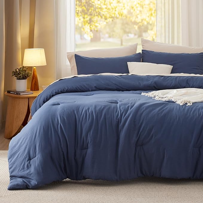 Bedsure King Comforter Set, Navy Soft Prewashed Bedding for All Seasons, 3 Pieces GentleSoft™ Bed Set, 1 Lightweight Comforter (104"x90") and 2 Pillowcases (20"x36")
