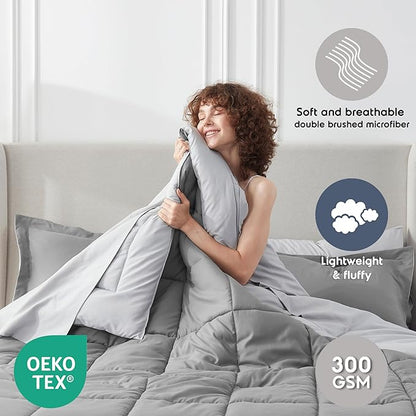 Nestl 7 Piece King Comforter Set – Grey Reversible Bed in a Bag – Complete King Size Bedding Set with Sheets, Pillowcases and Shams