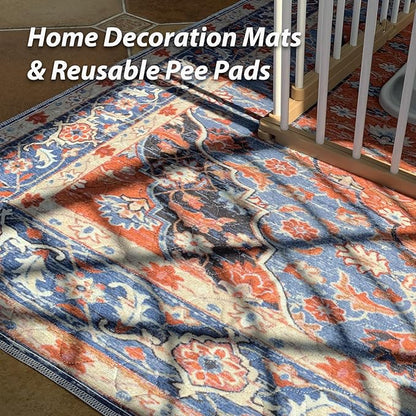 nunubaby Washable Pee Pads for Dogs, Stylish, Non-Slip and Leak-Proof Pee Pads. Reusable Potty Pads for Dogs for Crates and Floors.(Red/Floral, 24" x48" )