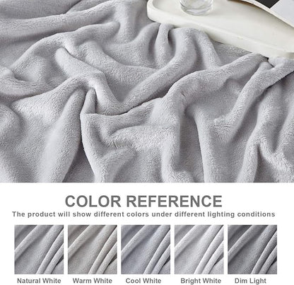Hansleep Fleece Light Grey Queen Blanket, Super Soft Flannel Fuzzy Plush Cozy Blanket for All Seasons, Light Grey, Queen 90x90 Inches