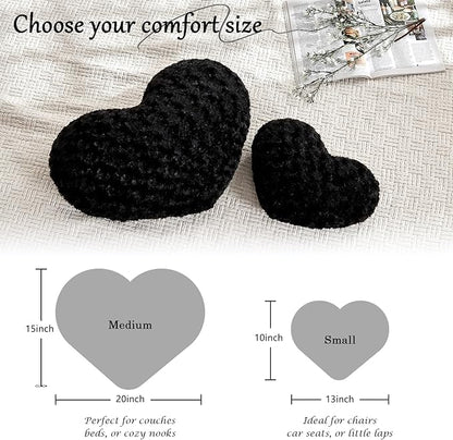 Heart Pillow Black Throw Pillows, Soft and Fluffy Decorative Pillows for Bed Couch Chair, Cute Heart Shaped Room Decor for Valentine Anniversary Birthday Halloween Christmas (Medium, 20"x15")