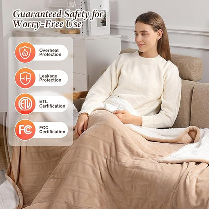 Electric Throw Blanket Heated Throw 50''x60'' - Washable Heated Blanket Throw for Office, Fast Heating & Overheat Protection Electric Heating Blanket, House Warming Gifts New Home (Beige)