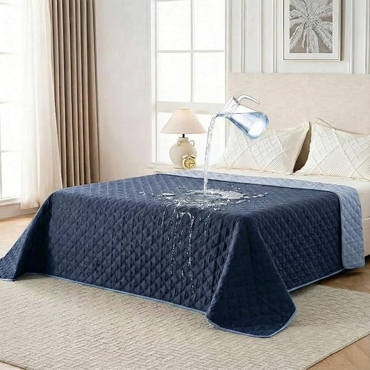 Waterproof Dog Blanket, Couch Cover for Dogs Washable, Reversible Dog Bed Cover, Couch Furniture Protector. (Dark＆Light Blue, 82 X 82 Inch - 1 Pack)
