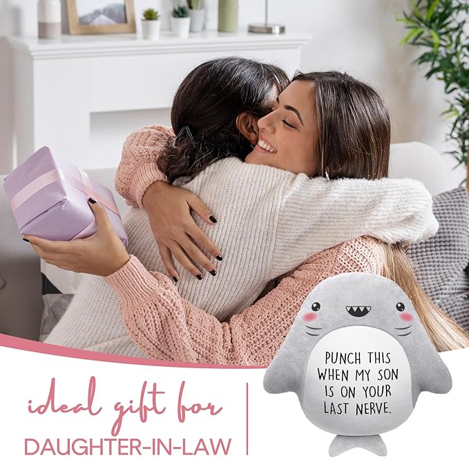 Funny Daughter in Law Gifts - Novelty Cute Shark Pillow- Wedding/Bridal Shower/Birthday Gifts for Daughter in Law, Future DIL, Sons Girlfriend, 15”×15”