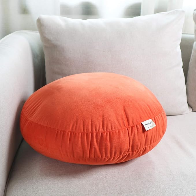 Round Throw Pillows Down-Like Polyester Filling Super Soft Ultra Fluffy Feather-Like Touching Decorative Circle Floor Cushion for Couch Bed Sofa Office Car, 1 Piece (18x18 Inches, Orange)