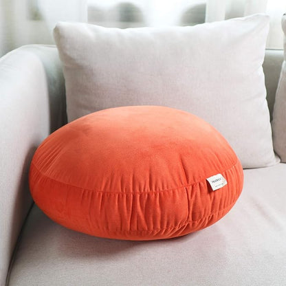 Round Throw Pillows Down-Like Polyester Filling Super Soft Ultra Fluffy Feather-Like Touching Decorative Circle Floor Cushion for Couch Bed Sofa Office Car, 1 Piece (18x18 Inches, Orange)