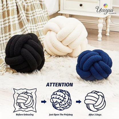 Uvvyui Knot Pillow Ball, Soft Home Decorative Pillows, Round Throw Pillow, Handmade Knotted Plush Pillow, Round Boucle Pillow Cushion (14 Inches Navy)