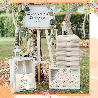 Buryeah 48 Pcs Wedding Flannel Fleece Throw Blanket Bulk with Thank You Card and Ribbon, 50 x 60 in Oeko-TEX Standard 100 Certified Blankets Outdoor Wedding, Guest Party Souvenirs (Ivory)