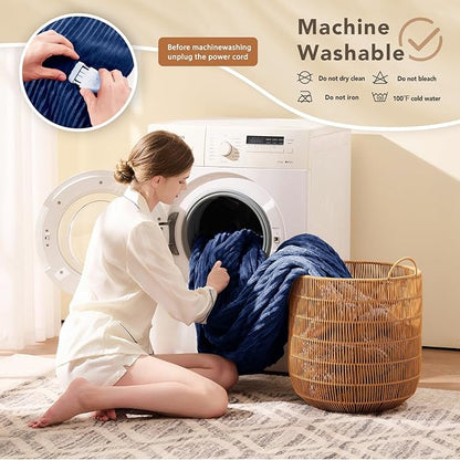 Homemate Electric Blanket Queen Size - 84"x90" Heated Blanket Queen Size 1/2/4/6/8 Hours Auto-Off 10 Heat Levels Over-Heat Protection Soft Flannel Sherpa ETL Certification