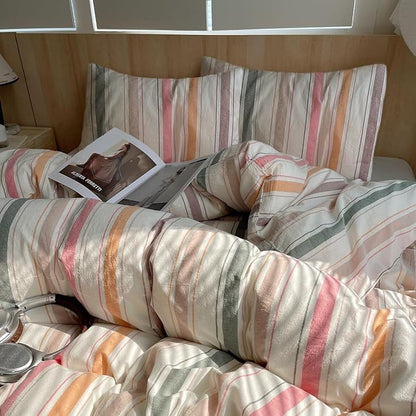VM VOUGEMARKET Striped Comforter Set Queen Vertical Multicolor Stripes Cotton Bedding Comforter with 2 Pillowcases Modern Cozy Lightweight for Girls Women(Orange/Pink/Green/Coffee)