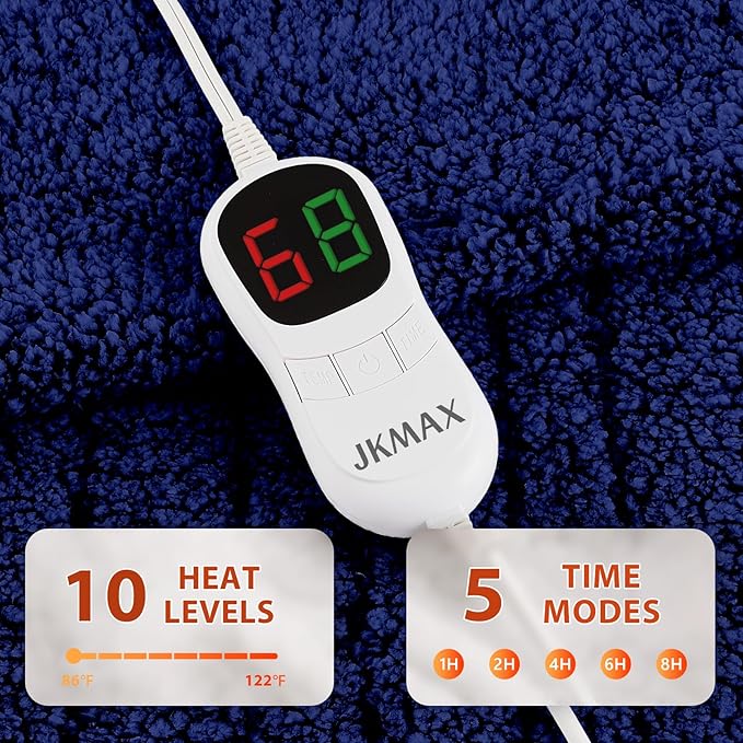 Heated Electric Blanket Queen Size - 84"x90" Heating Blanket with 10 Heating Levels & 5 Time Settings Over-Heat Protection, Winter Warmer for Adults with ETL Certification（Navy Blue）