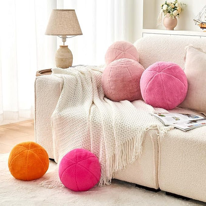 Uvvyui Hot Pink Ball Pillow, 11.8" Cute Round Throw Pillow Faux Rabbit Fur Room Decorative Throw Pillow, Ball Shaped Pillow Plush Cushion for Couch, Sofa, Bedroom