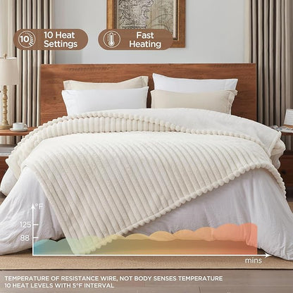 Westinghouse Electric Blanket Queen Size, Super Cozy Luxury Faux Fur & Sherpa Heated Blanket with 10 Heating Levels & 1-12 Hours Auto Off, Fast Heating Blanket, Machine Washable, 84x 90 Inch, Beige