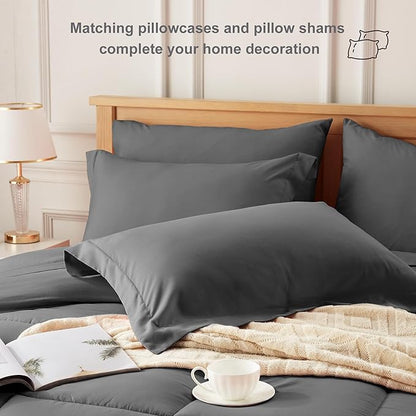 Newspin Twin Comforter Set Dark Grey - Bed in a Bag Twin Size 5 Pieces, All Season Bed Set, Fluffy Comforter Set with Sheets, Sheet Set Quilt Blanket, Pillowcases & Shams