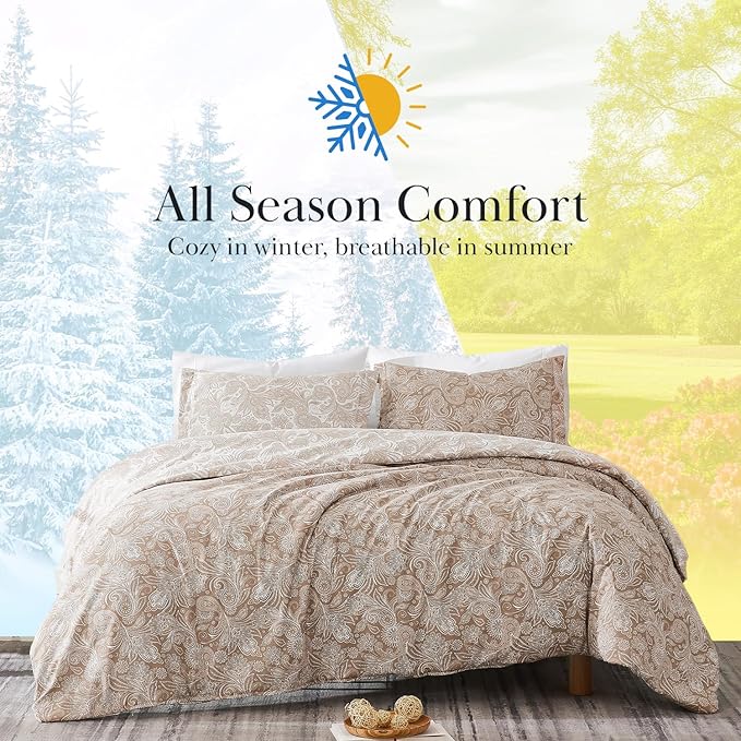 Southshore Fine Living, Inc. Oversized Comforter King Size Bed Set, Down Alternative Paisley Bedspread, Reversible Bedding Sets, California/King Sized Comforter & Matching Shams, Taupe/White
