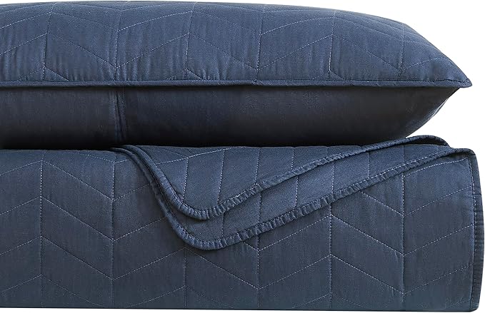 palassio Navy Blue Cotton Quilt Twin Size Bedding Sets with Pillow Sham, Lightweight Soft Bedspread Coverlet, Quilted Comforter Bed Cover for All Season, 2 Pieces, 68x86 inches