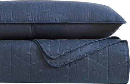 palassio Navy Blue Cotton Quilt Twin Size Bedding Sets with Pillow Sham, Lightweight Soft Bedspread Coverlet, Quilted Comforter Bed Cover for All Season, 2 Pieces, 68x86 inches