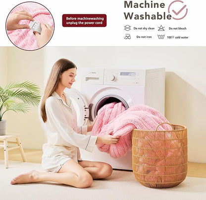 Heated Electric Blanket King Size - 100"x90" Flannel Heating Blanket with 10 Heating Levels & 5 Time Settings Over-Heat Protection, Winter Warmer for Adults with ETL Certification（Pink）