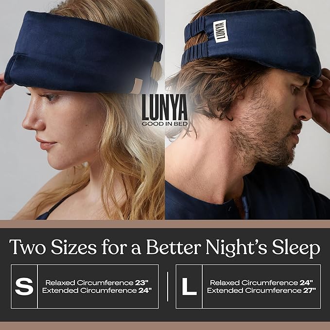 Lunya Weighted Silk Sleep Mask – Mulberry Silk Eye Cover with Cooling Glass Beads, Noise-Reducing Fit, Washable Fabric, and Travel Pouch – Sleeping Mask for Men and Women - Meditative Grey – Small