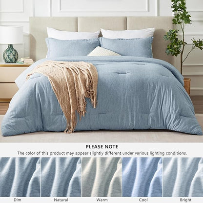 CozyLux California King Comforter Set - 3 Pieces Blue Soft Luxury Cationic Dyeing Cal King Size Bedding Comforter All Season, Breathable Lightweight Fluffy Bed Set with 1 Comforter and 2 Pillow Shams