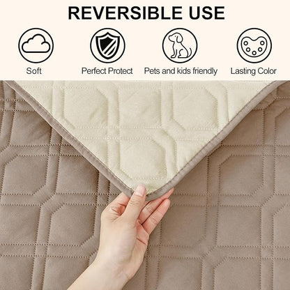 Smiry Reversible Waterproof Couch Covers for Sofa, Washable Dogs Pet Couch Covers for 3 Cushion Sofa Pet Friendly, Water Resistant Furniture Protector Slipcover, Geometric (52"x82", Taupe/Beige)