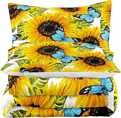 Tailor Shop Yellow Comforter Sets Full Size Girls Sunflower Bedding Set Butterfly Comforter for Kids Women with 1 Comforter 1 Pillowcase