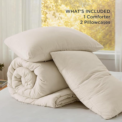 Bedsure Full Comforter Set, Cream Soft Prewashed Bedding for All Seasons, 3 Pieces GentleSoft™ Bed Set, 1 Lightweight Comforter (82"x86") and 2 Pillowcases (20"x26")