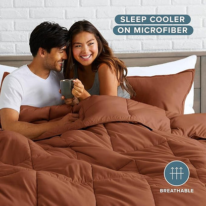 Bare Home Comforter Set - Queen Size - Ultra-Soft - Goose Down Alternative - Premium 1800 Series - All Season Warmth (Queen, Terracotta)