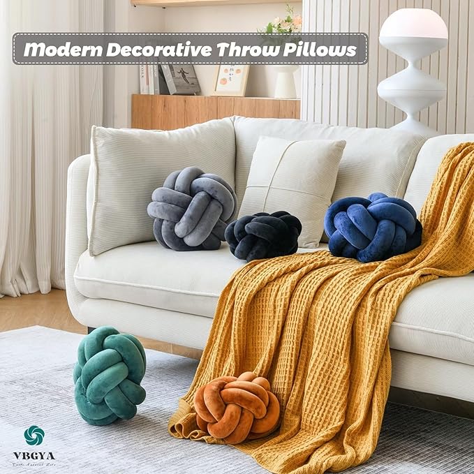 Knot Pillow Ball, Soft Decorative Throw Pillows Cushion, 11 Inch Round Plush Knotted Pillows Black Pillow, Modern Home Throw Knot Decorative Cushion for Bedroom, Sofa, Couch