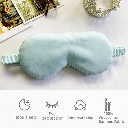 HBHLFZ Sleep Mask 2 Pack - Bamboo Viscose Fiber Sleeping Eye Mask - with Elastic Band/Headband - Comfort Sleeping Shade - for Nighttime Sleeping, Traveling & Napping（Light Blue）