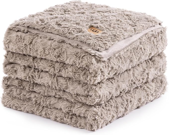 UGG Faux Fur King Blanket for Bed, Double-Sided Soft Blanket, Warm Large Throw for Couch, Washable California King Bedding, Luxury Bedroom Decor, 110" x 90", Oyster Brown (Adalee)