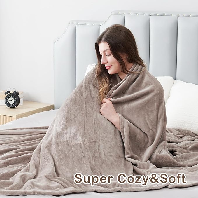 Electric Heated Blanket Twin Size 62"x84", Fast Heating Throw, Soft Plush Microplush for Bed & Couch, 1-10 Hours Auto Off & 6 Heating Levels, Machine Washable, Gifts for Grandma & Family-Camel