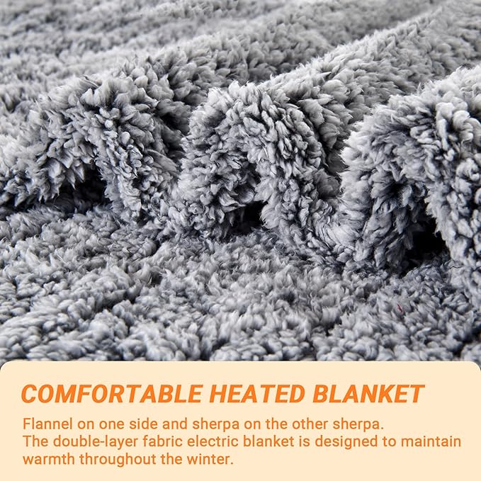Heated Blanket Heated Throw, Electric Blanket 50"x60" Heating Blanket with 8 Hours Auto Off 10 Fast Heating Levels Machine Washable Sherpa Heated Blanket with Overheating Protection