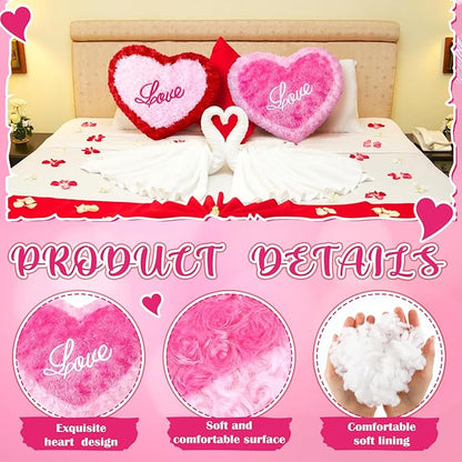2 Pcs Valentine‘s Day Heart Pillows Soft Cute Pink Love Heart Shaped Decorative Plush Throw Pillows Red Pink Fluffy Pillow Aesthetic Coquette Room Decor for Gift Bed Sofa Couch Decor