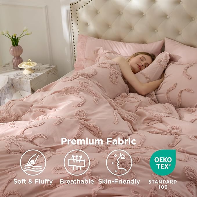 Bedsure Tufted Rose Pink Twin/Twin XL Comforter, GentleSoft™ 2 Pieces Bow Cute Bedding Pink Room Decor, Gifts for Girls Teens Women, All Seasons, 1 Bed Comforter, 1 Pillow Shams, 68x88 Inches