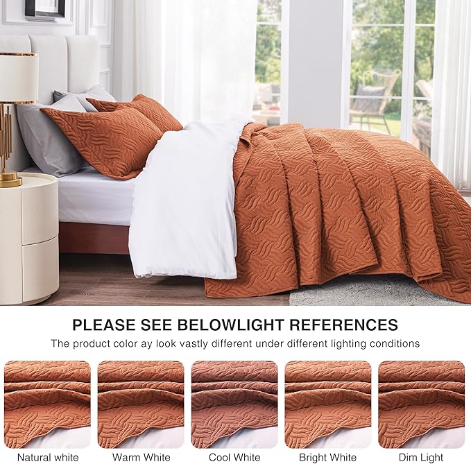 Love's cabin King Size Quilt Bedding Set Umber Bedspreads - Bed Summer Lightweight Bedspread Comforter - Wave Pattern Bedding Coverlet for All Season - 3 Pieces (1 Quilt, 2 Pillow Shams)