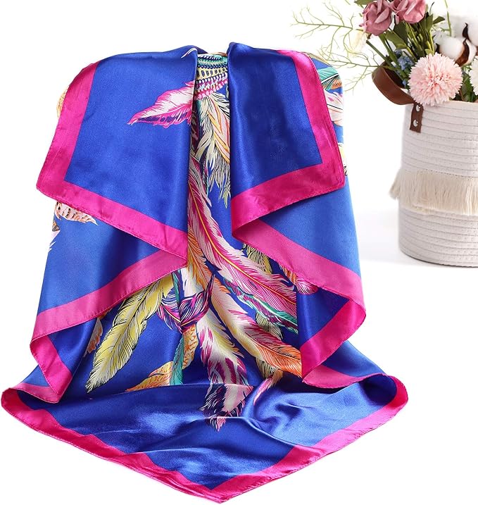 AWAYTR 35” Satin Large Square Head Scarves - 4PCS Silk Like Neck Scarf Hair Sleeping Wraps Satin Silk Scarfs for Women