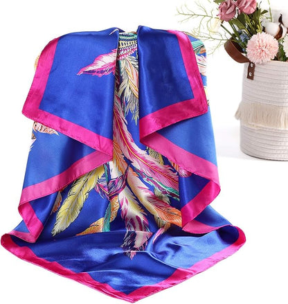 AWAYTR 35” Satin Large Square Head Scarves - 4PCS Silk Like Neck Scarf Hair Sleeping Wraps Satin Silk Scarfs for Women